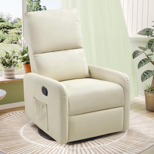 Image of Jocisland Swivel Rocker Recliner Chair for Adults, Nursery Rocking Reclining with High Back, Small Glider for Small Spaces/Living Room/Bedroom/Nursing, Cream Leather