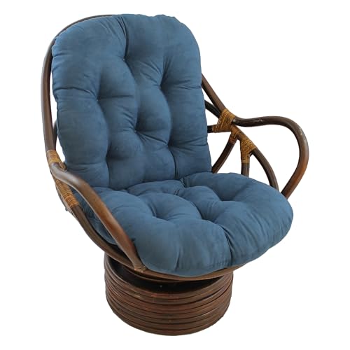 Blazing Needles Solid Microsuede Swivel Rocker Chair Cushion, 48' x 24', Indigo
