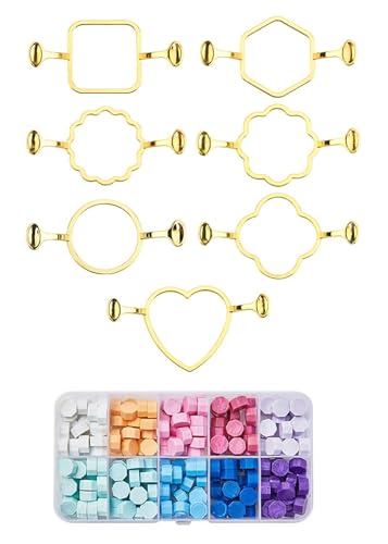 シーリングスタンプ シーリングワックス 専用フレームシール DIY ハンドアカウントシール リング印鑑 シール DIY 手芸用シーリングワックス 結婚式招待状封筒用 装飾用シーリングワックス 専用フレームセット 7個パック(ワックスペレット100個入り)