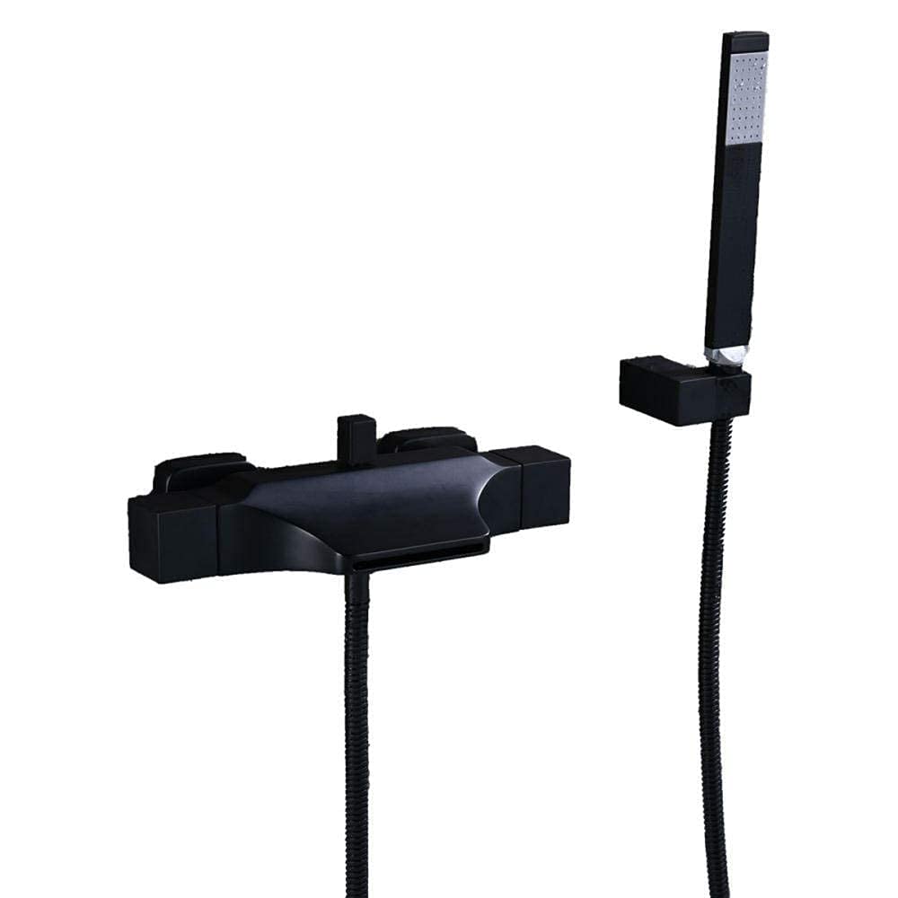 Bateria wannowo-prysznicowa Bateria wannowa Wodospad Czarny Podwójna dźwignia Bateria wannowo-prysznicowa do baterii wannowych z baterią prysznicową Wylewka do napełniania Zimna i gorąca