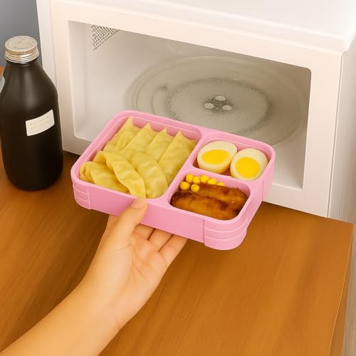 Image of daiDokoro 3 Compartment Bento Lunch Box with Removable Containers | Compact Leak-Proof, Microwave & Dishwasher Safe Tiffin for Office Use, School & Travel (Magenta Purple, 1040 ML)