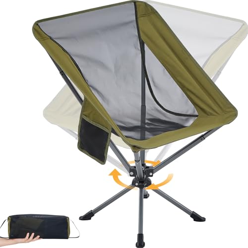 Silla Plegable Ligera con Giro 360°, Silla de Camping para Adultos con Bolsillo Lateral y Bolsa de Almacenamiento, Portátil para Exterior que se Monta en Solo 7 Segundos, Rotación Flexible 360° miniatura 1