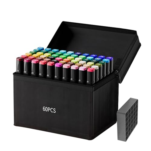 Genérico Rotuladores Artísticos - Set De 60 Colores Con Punta Chisel Y Fina - Rotuladores de Acuarela y Punta Biselada para Niños y Niñas: Materiales de Arte a Base de Aceite