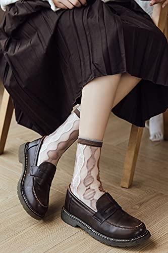 Yomutiur Womens Sheer Socks, Summer Transparent Thin Mesh Lace Elastic Jacquard Crystal Glass Silk Sheer Socks2