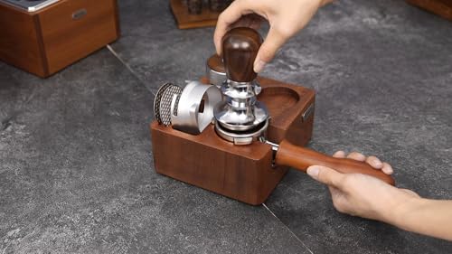 Image of Tamping Station for Portafilters Solid Wood Espresso Accessories 5-Slot Organizer with Anti-Slip Base & Adjustable height (small)
