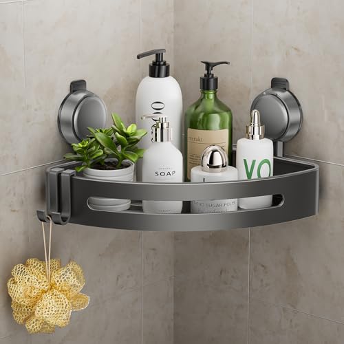 ONXE Shower Caddy Corner Suction Cup Shower Caddy with Hooks No Drilling Rustproof Aluminum Bathroom Organizers and Storage Shelves for Bathroom Accessories Decor (1)