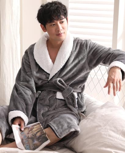 Thickened Premium Mens Plush Soft Robe Fluffy, Fleece Sherpa Shaggy Wool Bathrobe Nightgown Pajamas3