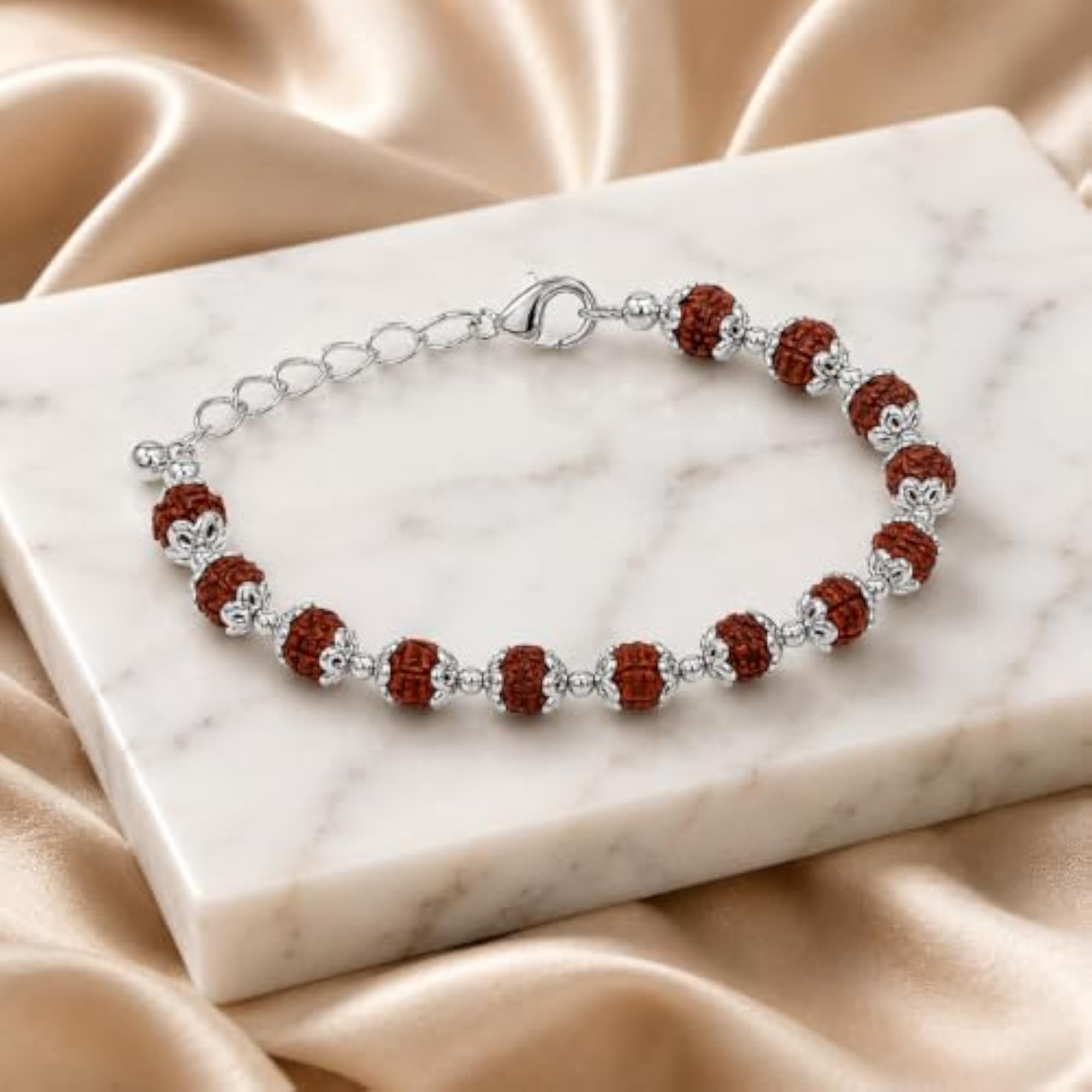 925 Sterling Silver Rudraksha Beads Bracelet for Men & Women