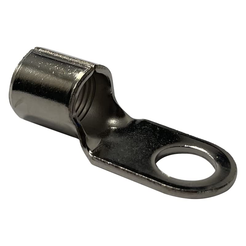 Sherco-Auto 100 Pack - High Temp Non-Insulated Ring Connector - 2 Gauge 3/8" Stud - 600 Volts Rated Nickel-Plated Steel & V-Grooves Serrations for Strong Crimps & Corrosion Resistance - Made in USA