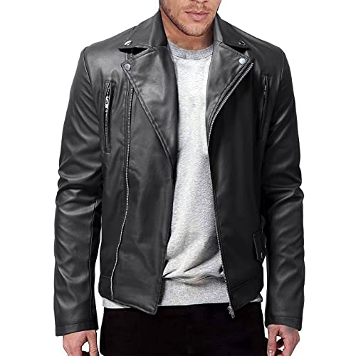 RTRDE Men's Leather Jacket Racer Faux Distressed Motorcycle Jacket, XXL-5XL2