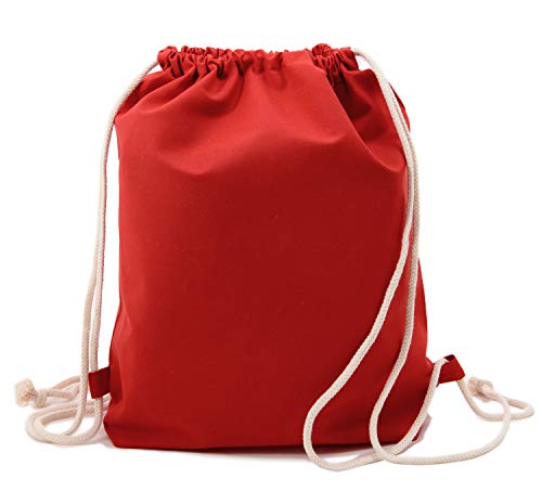 POLHIM-Bolsa Estilo Mochila de Tela 100% Algodón Biodegradable,Lavable,Plegable para Deportes como Ciclismo,Caminar, ir al Gimnasio,o Cualquier Otra Actividad.Medidas 38x42x10cm,Densidad 140gr/m2,Roja