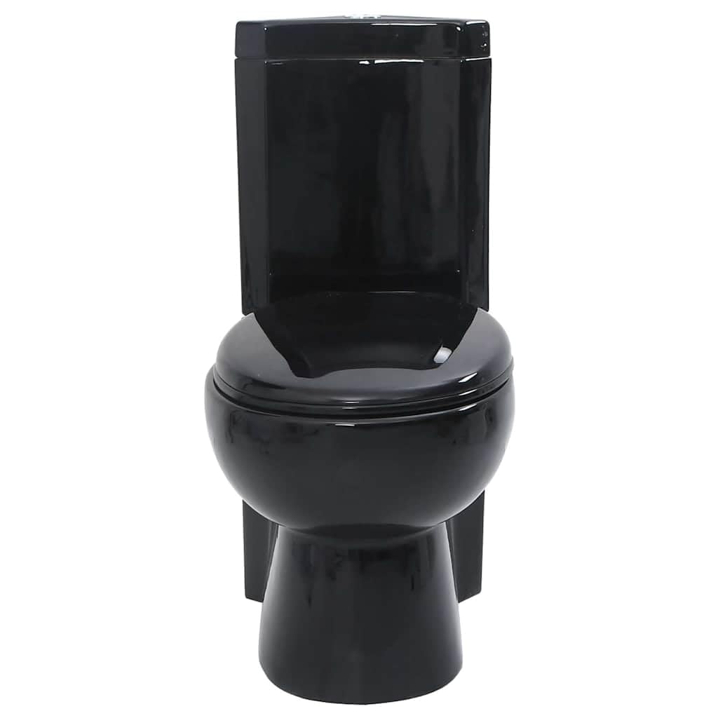 vidaXL Inodoro WC Cierre Suave Doble Cisterna Cerámica Negro Váter de Baño