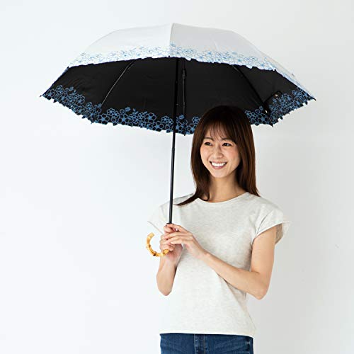 日傘 UVカット 100 遮光 遮熱 折りたたみ傘 晴雨兼用 ラミネート生地 クールプラス【LIEBEN-0523】花柄刺繍 ホワイト 5枚目