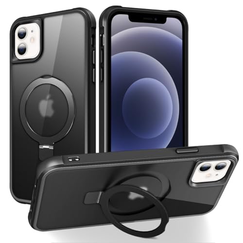 Coque MagSafe iPhone 12 antichoc militaire avec anneau support translucide noir