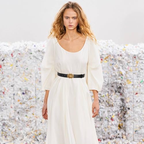 Image of Women's Fashion Classic Metal Buckle Leather Belt with Jeans Dress