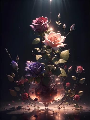 Peinture Diamant 5D Rose Fantaisie 80x120cm | Cadeau Noël Idéal pour Adulte Adepte de DIY