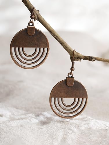 MINACHI Bohemian Ethnic Sculpted Rustic Circle Dangle Drop Earrings, Vintage Boho Chic Jewelry Gift for Women4