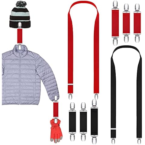 Lauwell 8 Pcs Kids Mitten Clips Hat Clip Winter Elastic Dress Cinch Clip Glove Clip Back Cinch Shawl Clip for Toddler Baby Kids Women (Red, Black), Width: about 1 inch Cover