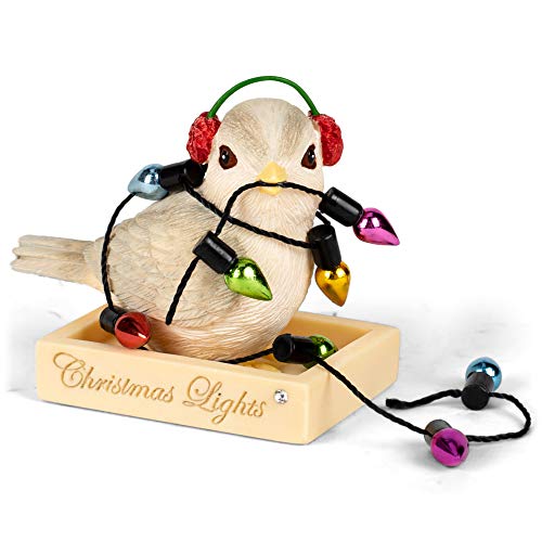 Enesco Heart of Christmas Tangled in Lights Bird Figurine, 1.77 Inch, Multicolor