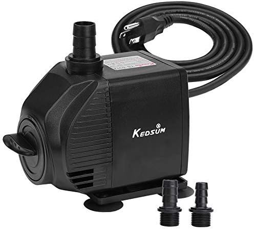 KEDSUM 1000GPH Inline/Submersible Water Pump(3800L/H, 72W), Ultra Quiet Water Pump with 9.8ft High Lift, Fountain Pump with 6.5ft Power Cord, 5 Nozzles for Fish Tank, Pond, Aquarium (580GPH)