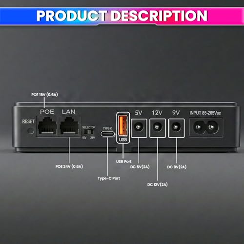 Image of amiciSmart 10400mAh UPS for WIFI Routers, Camera USB & POE devices - Intelligent Power Supply with Advanced Protection, Essential for Continuous Security and Device Operation (Max. Output Current 2A)