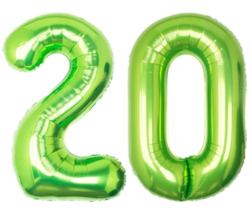 Image of 40 Inch Green Number 20 Balloon Lime Big Large Helium Number 0-9 | Giant Digital 20th Foil Mylar Party Balloon for Birthday Party Anniversary Graduation Decorations