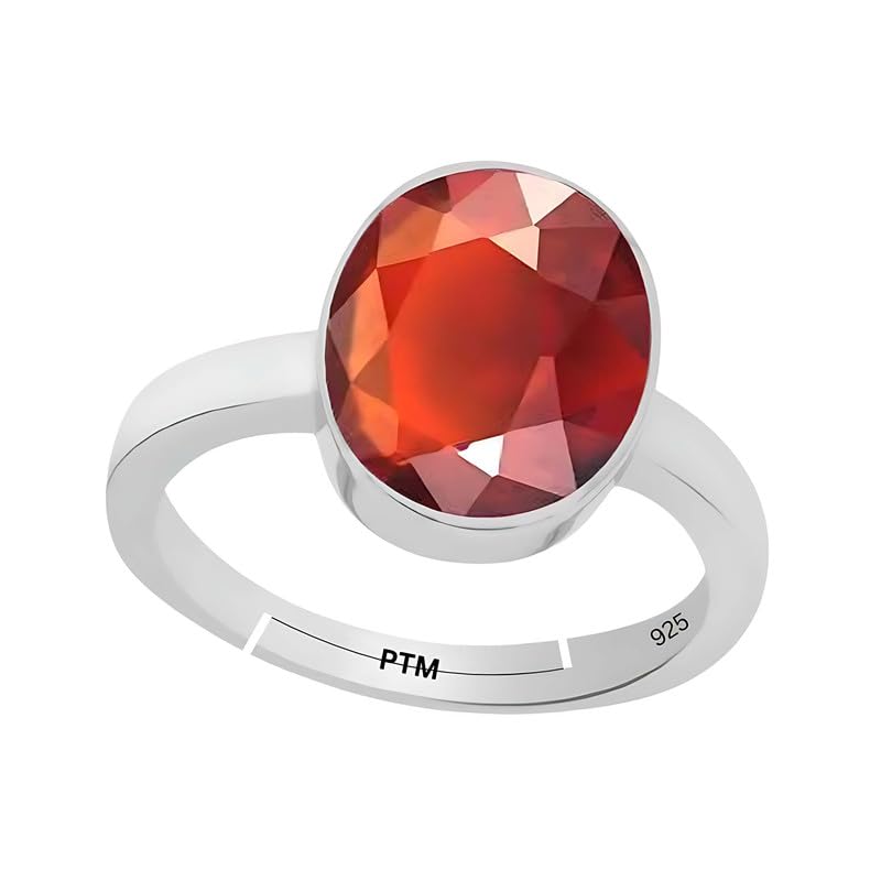 PTM Natural Hessonite/Gomed 3.25 to 10.25 Ratti or 3.00 to 9.50 Carat Astrological Certified Gemstone Pure Sterling Silver/925 bis Hallmark Adjustable Ring for Men Women