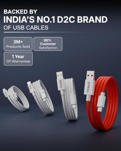 Image of FEDUS ZETTA-X2I 100W 1M USB-A to Type-C Charging Cable Original for OnePlus 15 /13 /12, Nord 4 /5 /6, Oppo Find X9 /X8 & Realme GT 7 /8 PRO, IQOO 15 /13 /12, SuperVOOC, Warp, Dart Fast Charger Wire 65W /80W