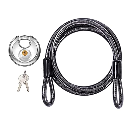 Delswin Disc Padlock With Cable - Stainless Steel Discus Lock,3/8-Inch Shackle And 6 Ft Security Steel Cable For Outdoor Fence Bike Kayak Trailer #TOP10