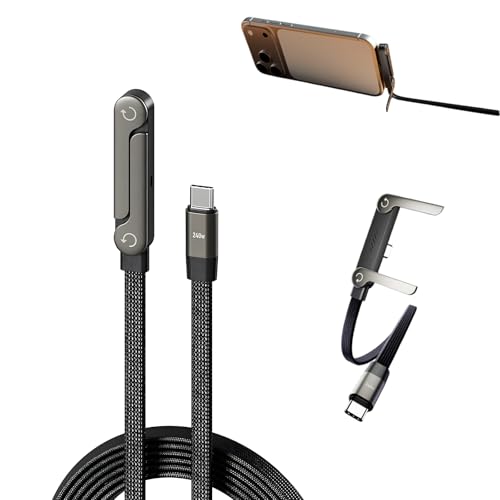 CBDYWVR 2-in-1 Invisible Stand Charging Cable, Multi Charger Cord with Type C Multi-Angle Adjustable Stand, 240W Fast Charging Cable 5 FT, for Smartphones,Tablets,Laptops,and Gaming Devices
