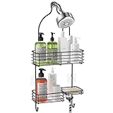 SMARTAKE Hanging Shower Head Caddy, Rustproof Bathroom Shower Shelf Organizer, SUS201 Stainless Steel Over The Storage Rack, for Toilet, Bathroom, Black