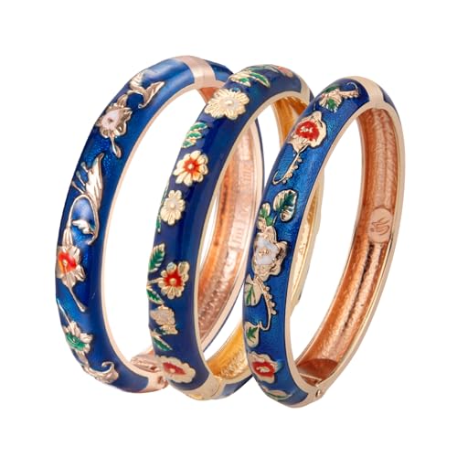 Image of UJOY Womens Multi-colors Cloisonne Bracelet Gold Plated Flower Hollowed Enameled Hinged Cuff Bangles Jewelry Gift 88A10