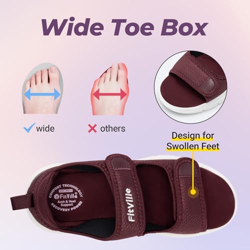 Image of FitVille Diabetic Sandals for Women Wide Width with Arch Support, Adjustable Dual Straps Wide Sandals for Women