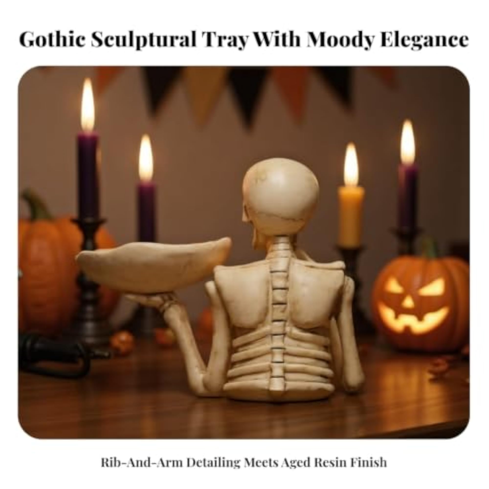 Gothic Skull Tray, Spooky Decorative Resin Bowl