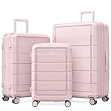 SHOWKOO Upgrade Luggage Sets 3pcs 100% PC Durable Expandable Luggage Suitcase with TSA Lock Double Wheels Pink