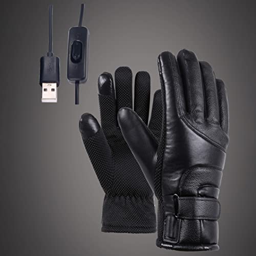 Guantes térmicos eléctricos USB impermeables de cuero negro para esquí y ciclismo 7
