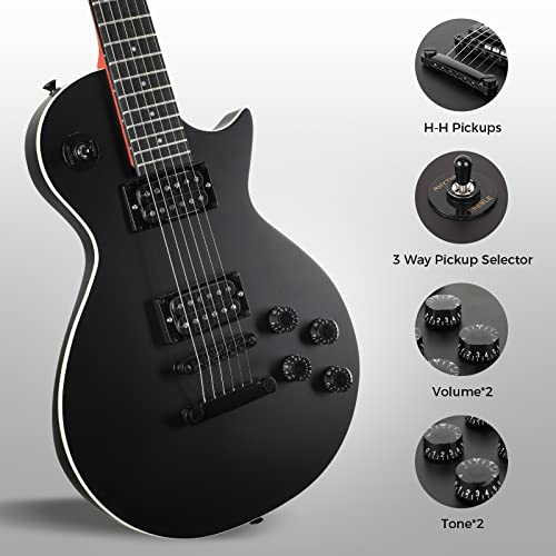 Asmuse 39 Inch Lp Electric Guitar Kit, Solid Body Les Paul Style Electric Guitar With Volume/Tone Controls, 3-Way Pickup (Black) #TOP2