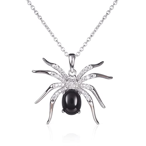 Collier araignée en argent 925 et agate noire véritable pour femme