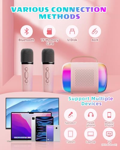 E-SMARTER Mini Karaoke Machine 2 Microphones, Bluetooth 5.3 Kids Karaoke Machines Portable with 4 Dazzling Light Modes & Voice Changer, Boys Girls Toys for 3-12 years old for Kids - Image 6