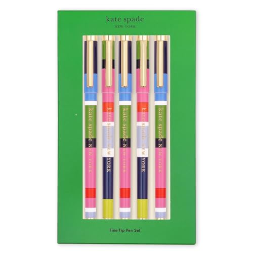 Stylos Kate Spade rayures ensoleillées lot de 5 à pointe fine en plastique coloré