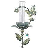 Fastruggle Rain Gauge Outdoor - 7" Glass Rain Gauges Tube - Butterfly Rain Gauge Outdoor Decorative for Yard Garden, Freeze Proof Height Adjustable, Metal Water Gauge for Rain