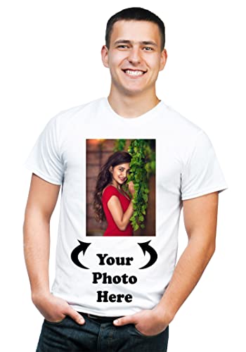 Image of Knitted Polycotton Fabric Regular Fit Men Boys Half Sleeve Photo T-Shirt Style 1 White Size : Free