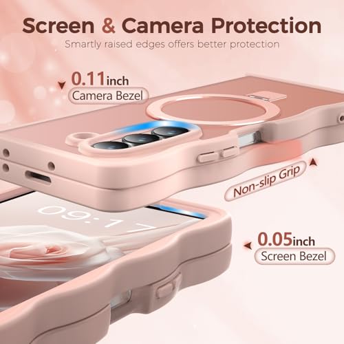 Image of Cute Wavy Magnetic Stand Case for Galaxy Z Fold 6 Fit for MagSafe, Pink