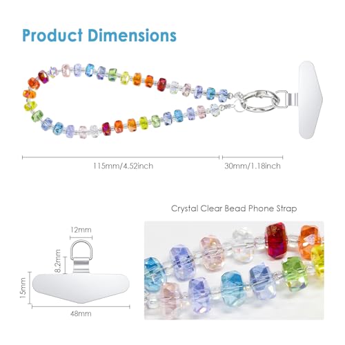 Image of TENOC Beaded Phone Wrist Strap, Rainbow | Cellphone Lanyard Chain, Sparkling Wristlet Bracelet, For Women