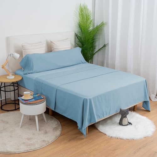 H HANSEL HOME Juego de Sábanas de Microfibra 3 Piezas para Cama 135cm Transpirable   Incluye 1 Encimera, 1 Bajera Ajustable y 1 Funda de Almohada   Azul Claro