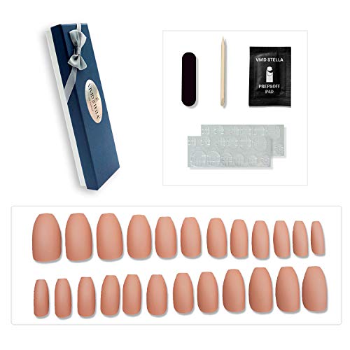 Matte Nails Blue False Nails Coffin Shape 24 Pcs Press On Nails