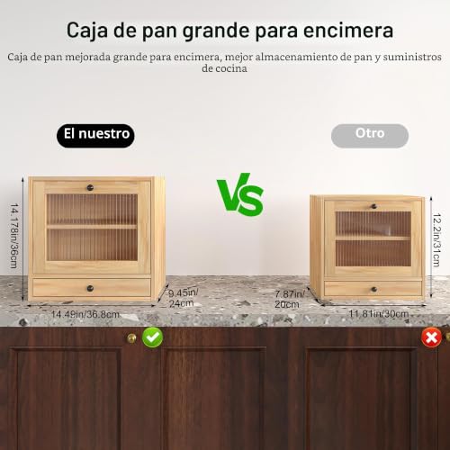 Caja de pan Alpeir para evitar el pan blando con madera y 3 niveles 4