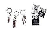  artigianale Lot de 3 porte-clés avec 3,5 – 5 et 4 cornes rouges en métal et émail, 1 carte Toto\' Fortuna phrase à surprise, gobe main Corne amulette Horn Charms Lucky gobbo skire napolitain Napoli