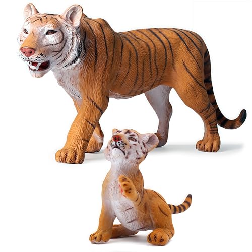 Gemini&Genius Tiger Toy Figures for Kids, Safari Tiger Animal Action Figures with Cub, Wildlife Animal Toys, Great for Kids Gift, Party Favors,...