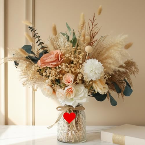 100pcs High End Artificial Flowers Dried Pampas Decor With Vase,